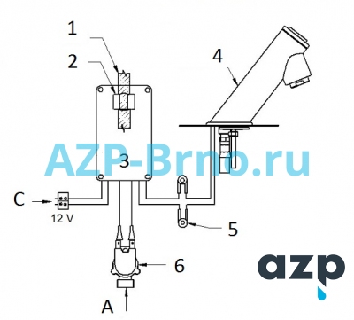 Смеситель для раковины с нажимной пьезо кнопкой AUM 18P AZP Brno Чехия (фото, схема) Смеситель для раковины с нажимной пьезо кнопкой AUM 18P AZP Brno Чехия (фото, схема)
