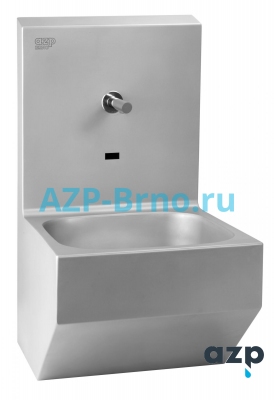 Раковина из нержавеющей стали с задней стенкой и встроенным автоматическим смесителем AUM 08 AZP Brno Чехия (фото, схема)